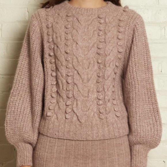 ELEVEN SIX Alpaca Cable-Knit Blouson Sleeve Sweater - Picture 3 of 10